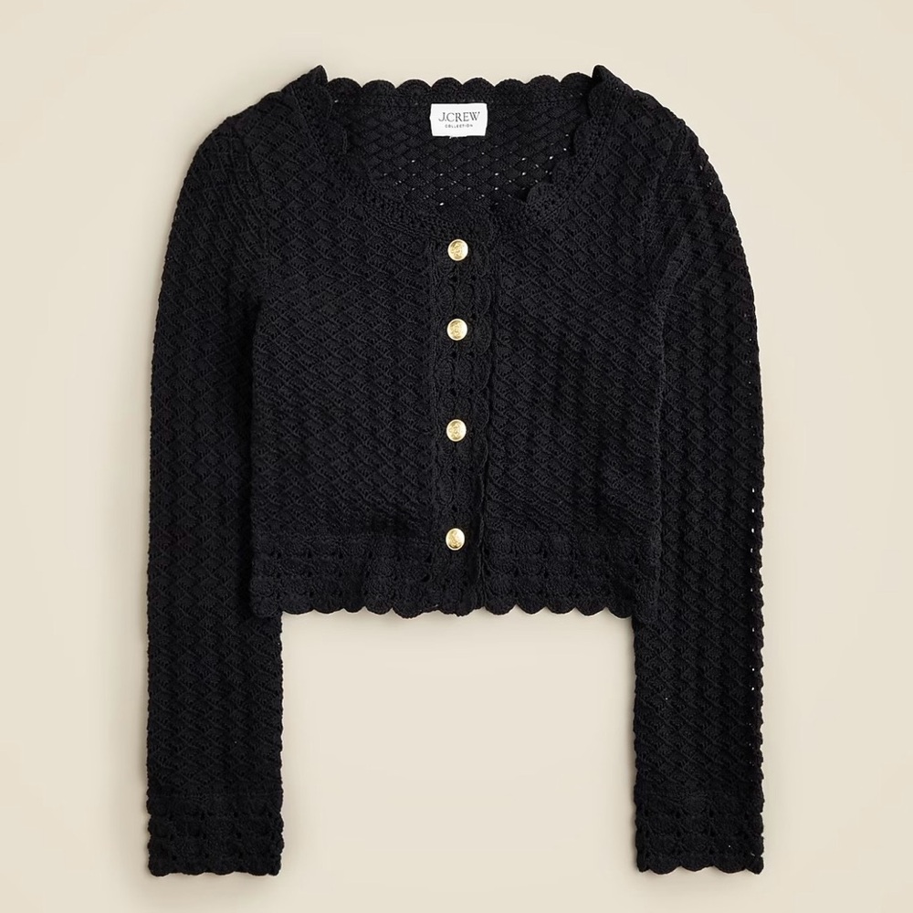 J. Crew Women's Black Crochet Cropped Cardigan Sweater